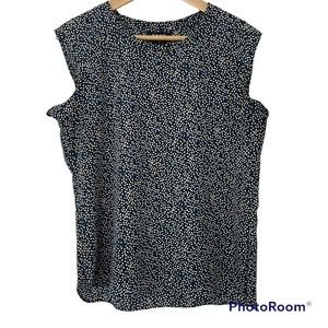 DKNY BLACK/BLUE/YELLOW/WHITE GEOMETRIC PRINT SLEEVELESS TOP/BLOUSE, MEDIUM